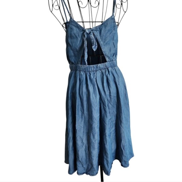LC Lauren Conrad Chambray Denim Sundress Sz Small Spaghetti Strap Open Back Fit - Picture 8 of 8